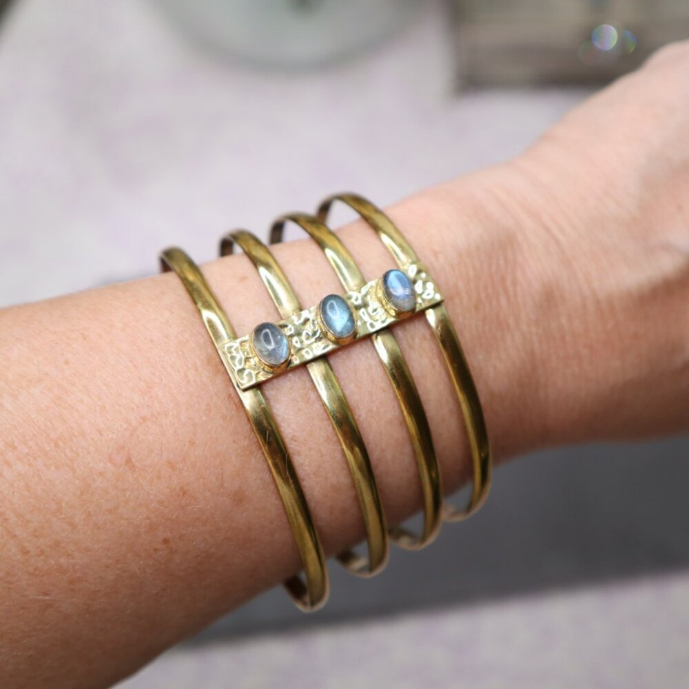 Four Bar Labradorite Stone Cuff